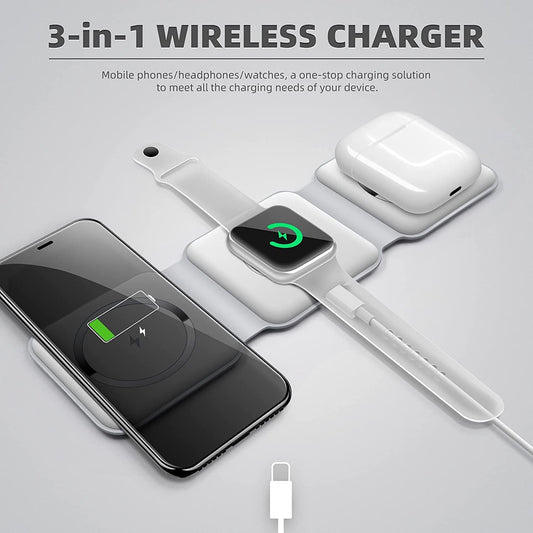 3-in-1 Wireless Charging Pad for Apple Watch, iPhone and Samsung