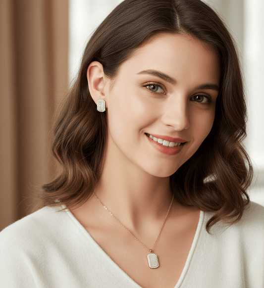 Cushion Sparkle Pendant & Stud Set - Zambeel