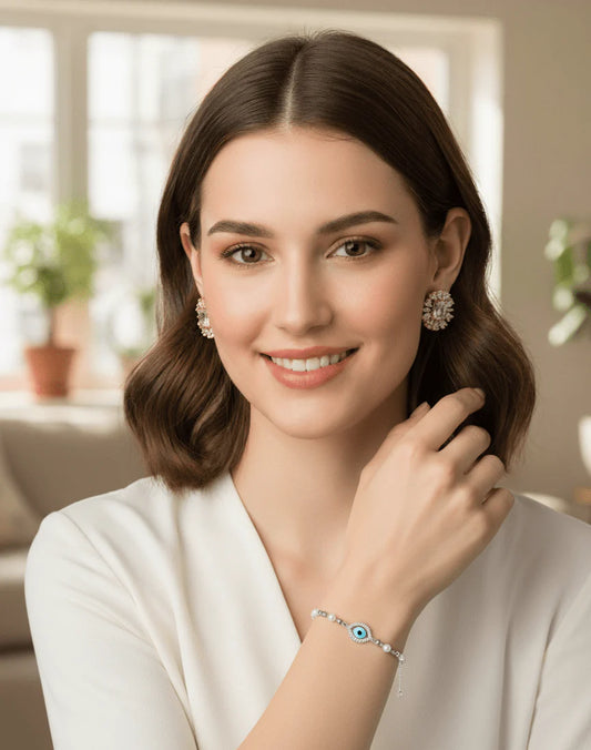 💙 Pearl Beaded Evil Eye Bracelet – Protection • Elegance • Everyday Style