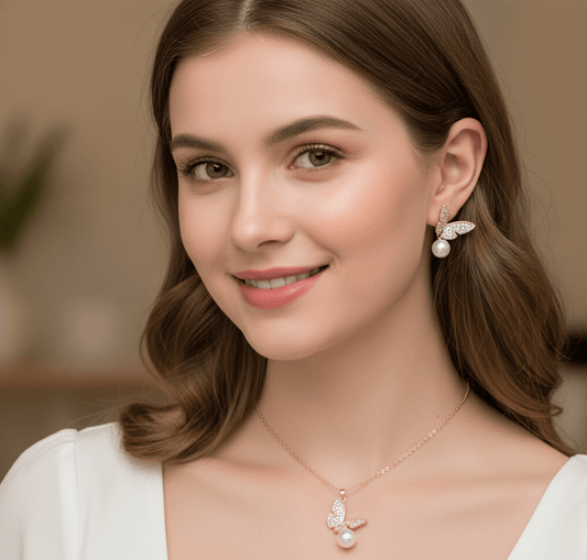 Pearl Sparkle Butterfly Jewelry Set - Zambeel