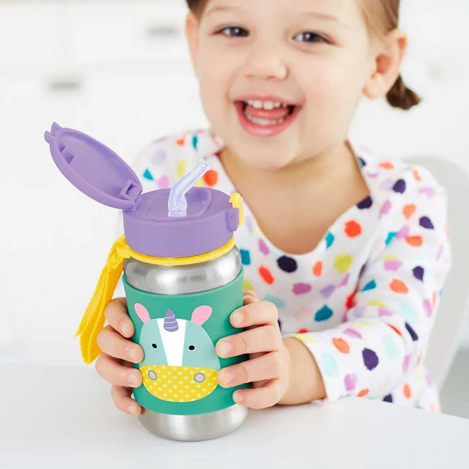 SkipHop Zoo Stainless Steel Straw Bottle - Unicorn - 350ml