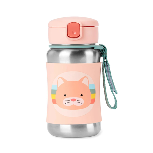 Skip Hop - Zoo - Cat - Stainless Steel Straw Bottle - 350ml