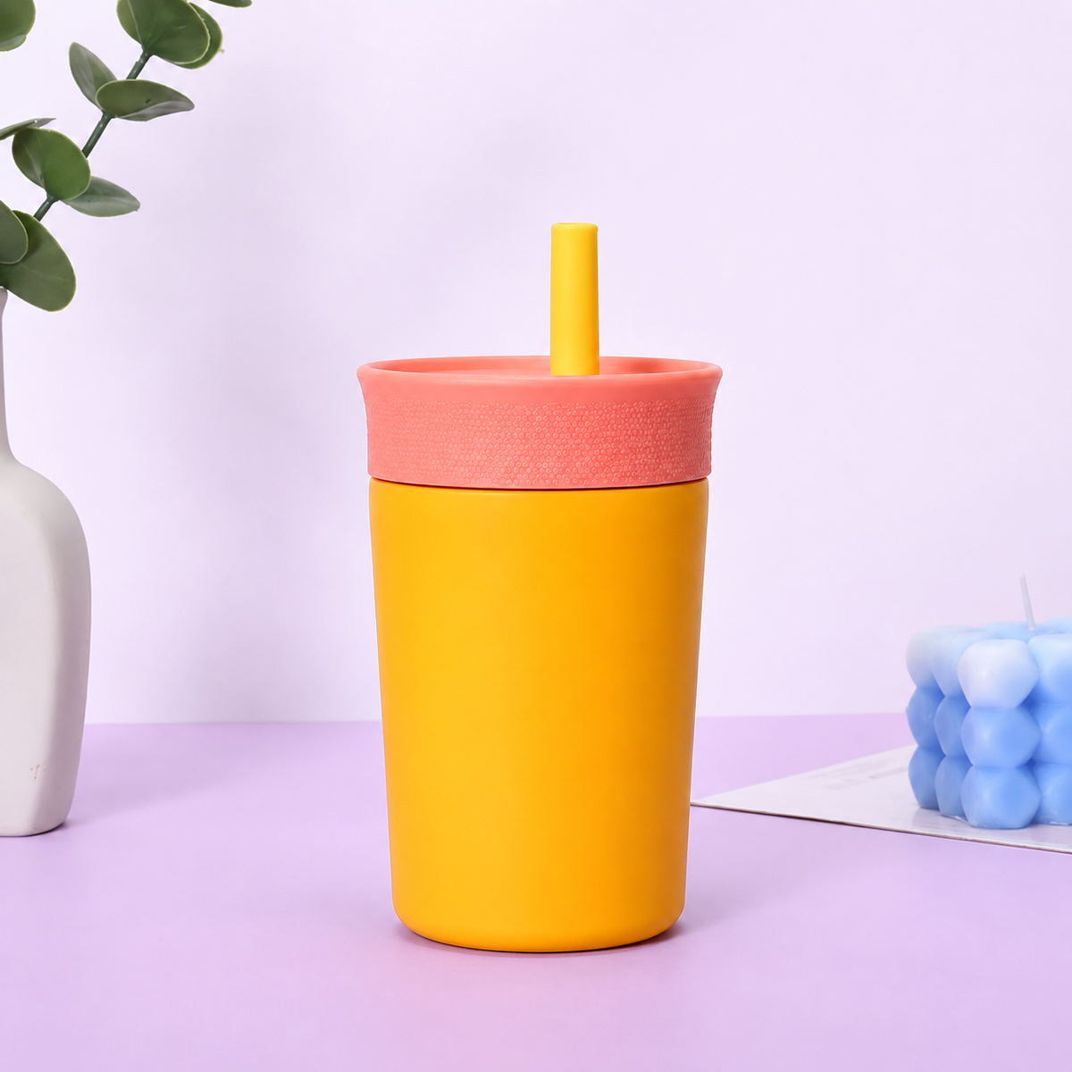 Sunset Mango - Yellow and Pink - Kids Stainless Steel Straw Tumbler 12oz (360ml)