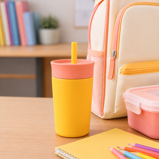 Sunset Mango - Yellow and Pink - Kids Stainless Steel Straw Tumbler 12oz (360ml)
