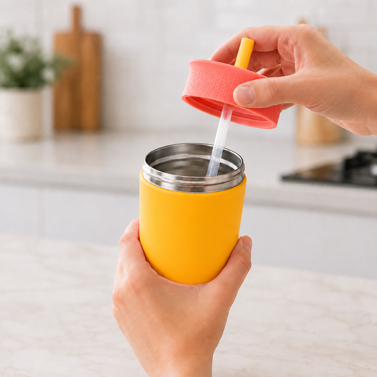 Sunset Mango - Yellow and Pink - Kids Stainless Steel Straw Tumbler 12oz (360ml)