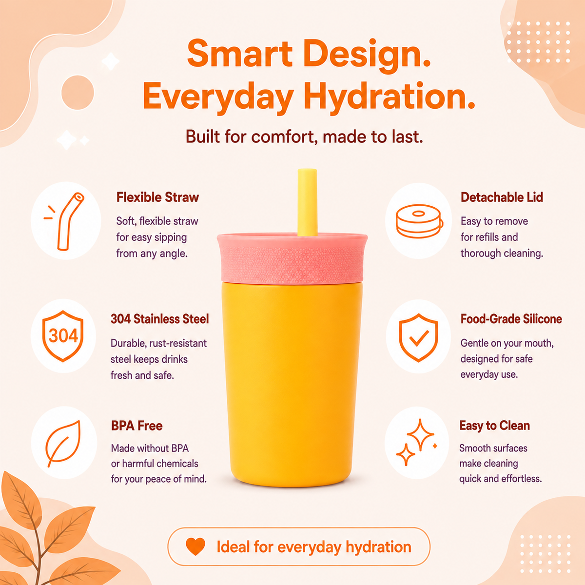 Sunset Mango - Yellow and Pink - Kids Stainless Steel Straw Tumbler 12oz (360ml)