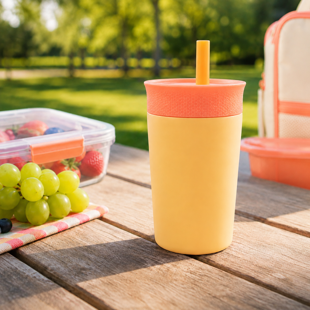 Sunset Mango - Yellow and Pink - Kids Stainless Steel Straw Tumbler 12oz (360ml)