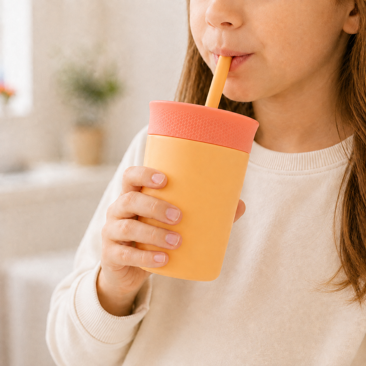 Sunset Mango - Yellow and Pink - Kids Stainless Steel Straw Tumbler 12oz (360ml)
