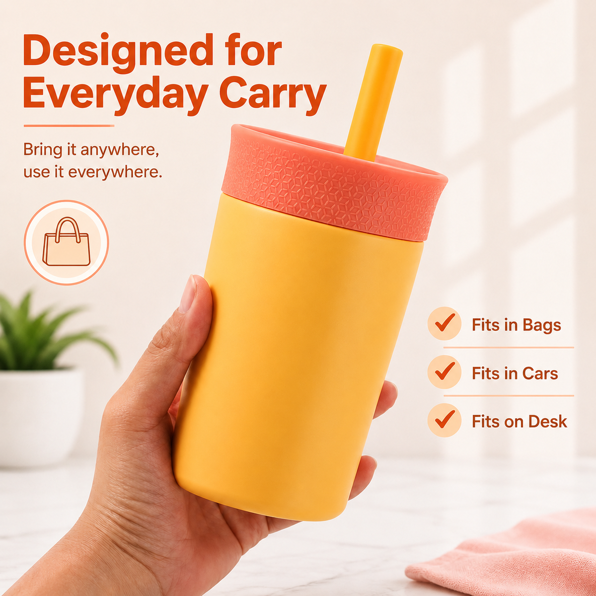 Sunset Mango - Yellow and Pink - Kids Stainless Steel Straw Tumbler 12oz (360ml)