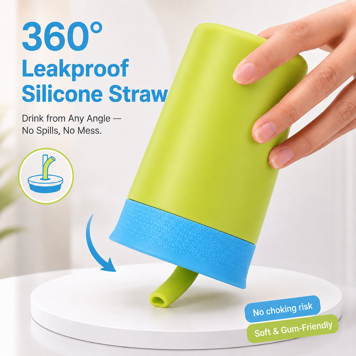 Tropical Splash - Green and Sky Blue - Kids Stainless Steel Straw Tumbler 12oz (360ml)