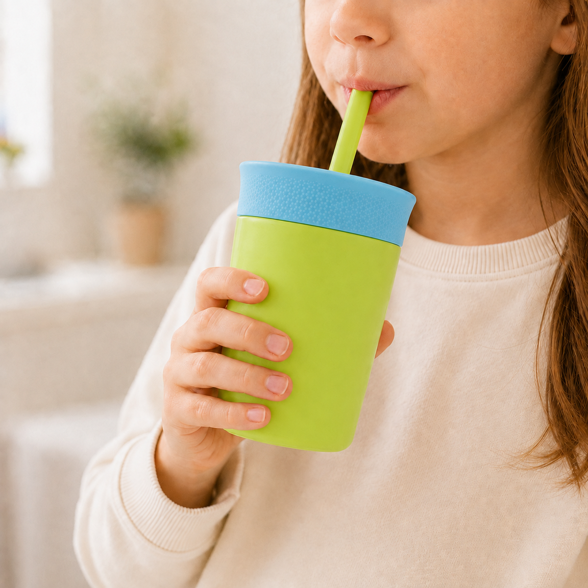 Tropical Splash - Green and Sky Blue - Kids Stainless Steel Straw Tumbler 12oz (360ml)