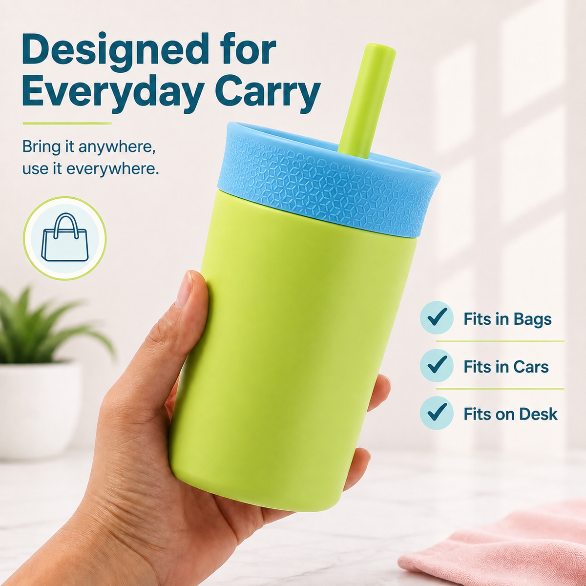 Tropical Splash - Green and Sky Blue - Kids Stainless Steel Straw Tumbler 12oz (360ml)