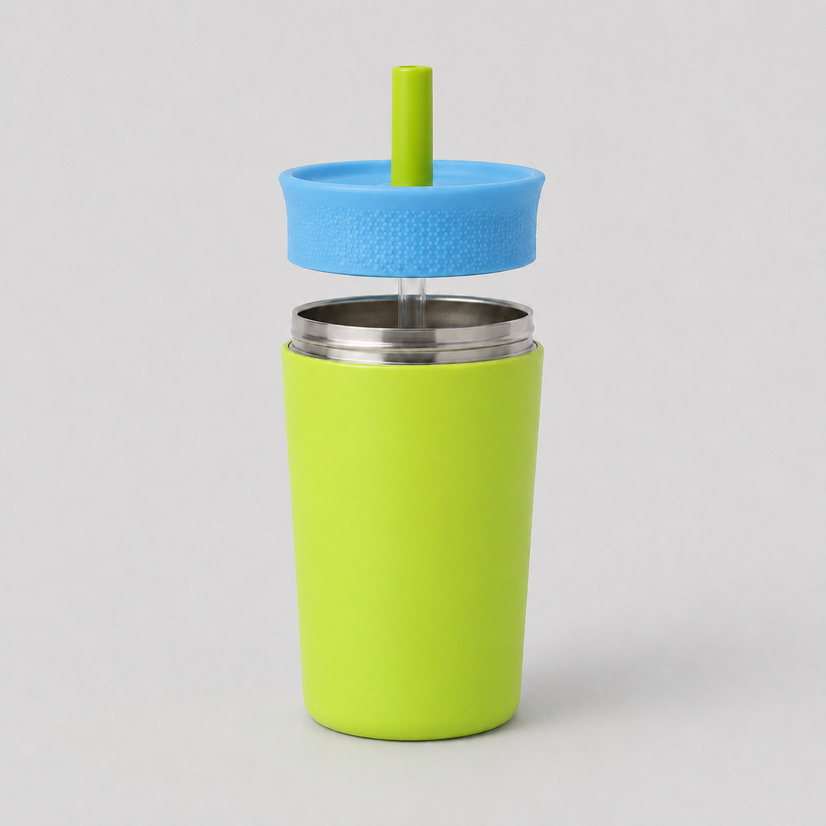 Tropical Splash - Green and Sky Blue - Kids Stainless Steel Straw Tumbler 12oz (360ml)