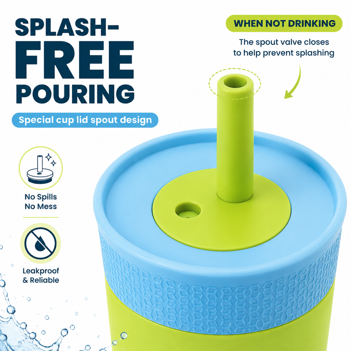 Tropical Splash - Green and Sky Blue - Kids Stainless Steel Straw Tumbler 12oz (360ml)