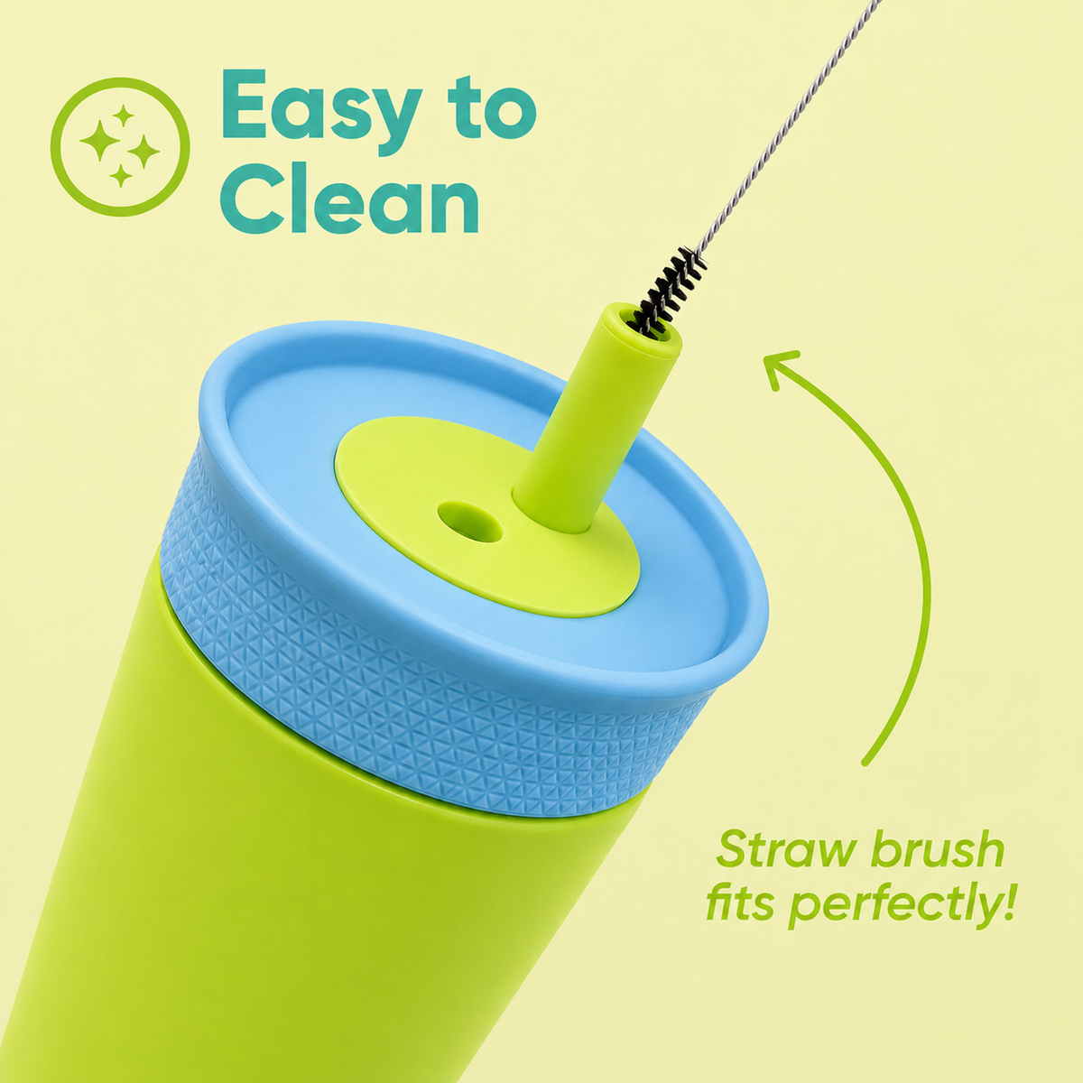 Tropical Splash - Green and Sky Blue - Kids Stainless Steel Straw Tumbler 12oz (360ml)