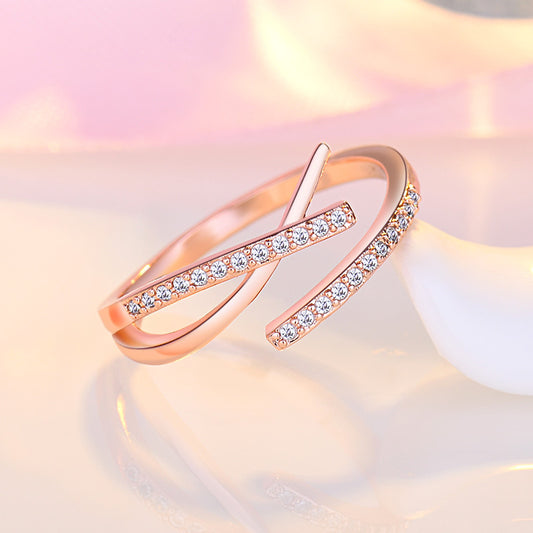 Elegant Cross Ring -  Rose Gold & White Gold Adjustable Design