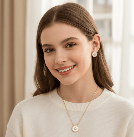 Crystal Donut Circle Pendant & Stud Set - Zambeel