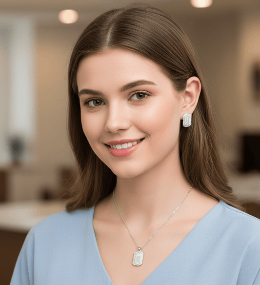 Cushion Sparkle Pendant & Stud Set - Zambeel