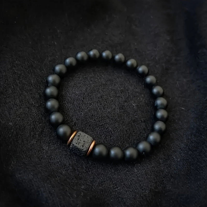 Men's Volcanic Stone Bracelet Square Black Agate