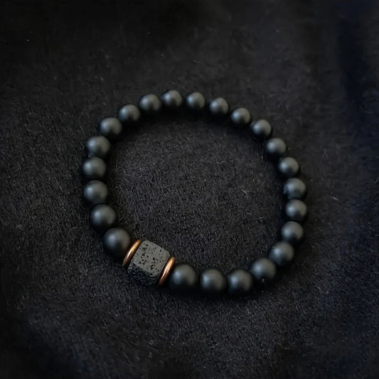 Men's Volcanic Stone Bracelet Square Black Agate